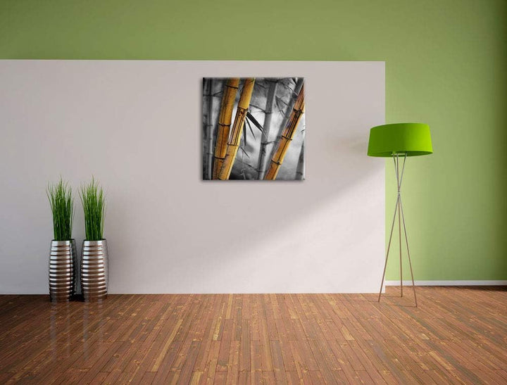Pixxprint Alter rustikaler Bambus als Leinwandbild Quadratisch/Grösse: 70x70 / Wandbild/Kunstdruck/f
