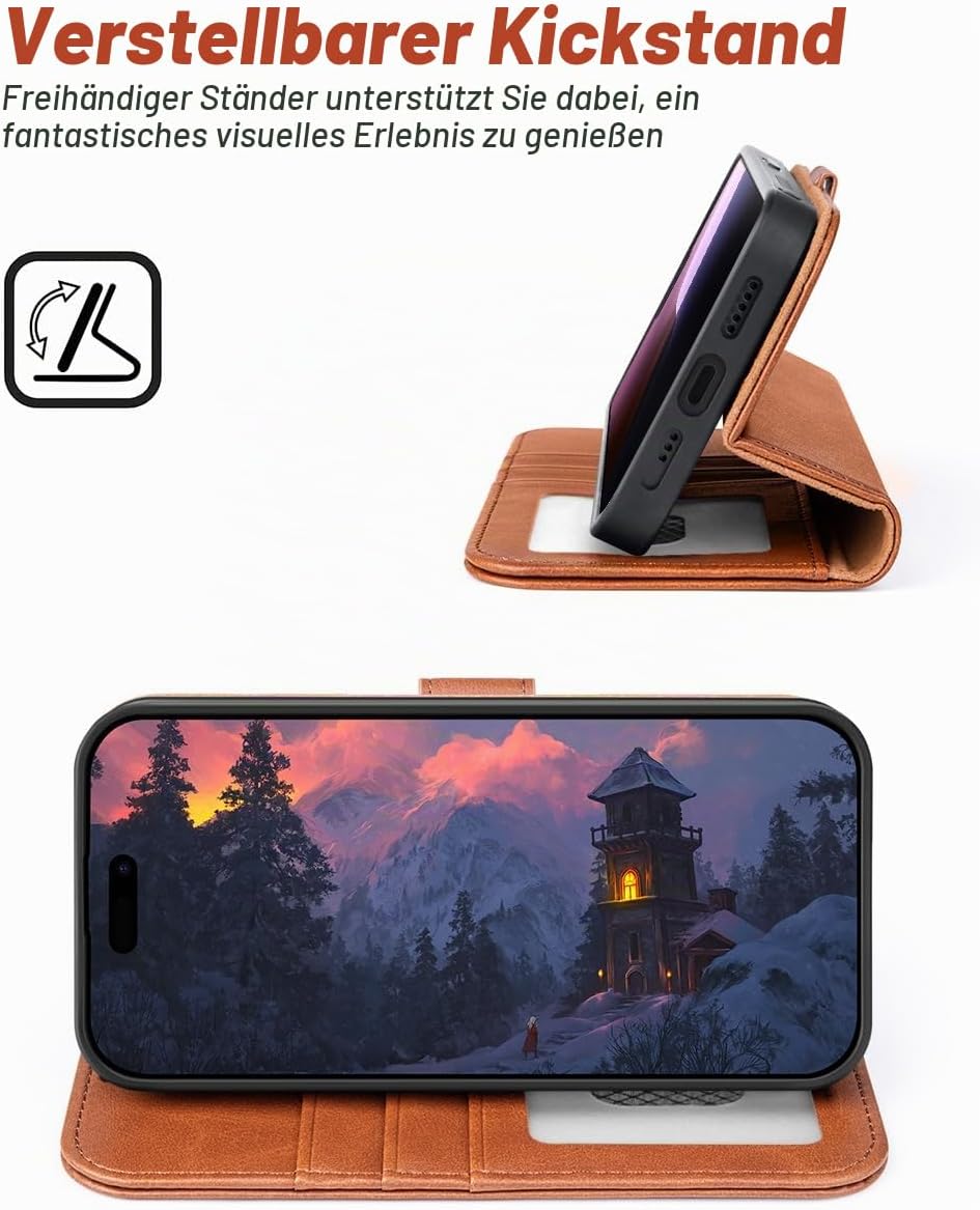 OCASE Kompatibel für iPhone 15 Pro Hülle (2in1) Leder Stossfestes Case, Abnehmbare magnetische Hülle