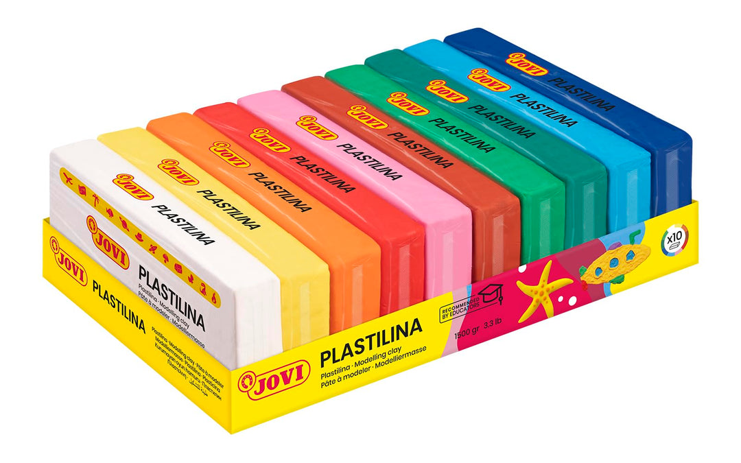 Jovi Plastilin, leicht formbare Modelliermasse für Kinder ab 2 Jahren, 10 Farben je 150g 10 Farben j