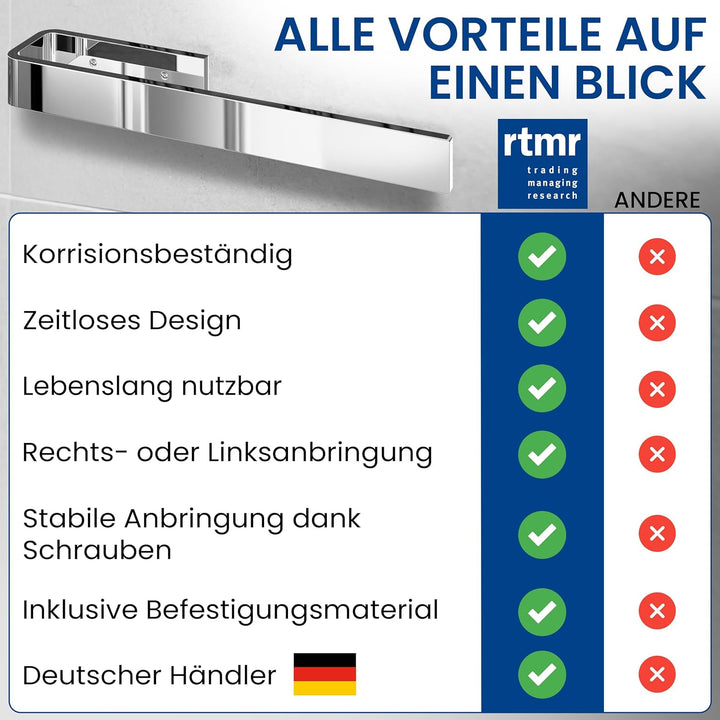 rtmr - Handtuchhalter Schrankmontage, zum Bohren, Chrom, Premium Gästehandtuchhalter aus Aluminium,