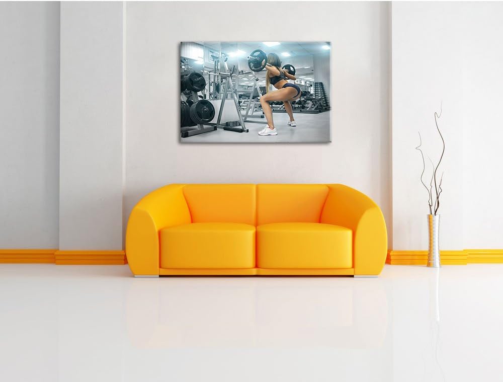 Pixxprint Sportliche Frau mit Hantelstange als Leinwandbild/Grösse: 100x70 / Wandbild/Kunstdruck/fer
