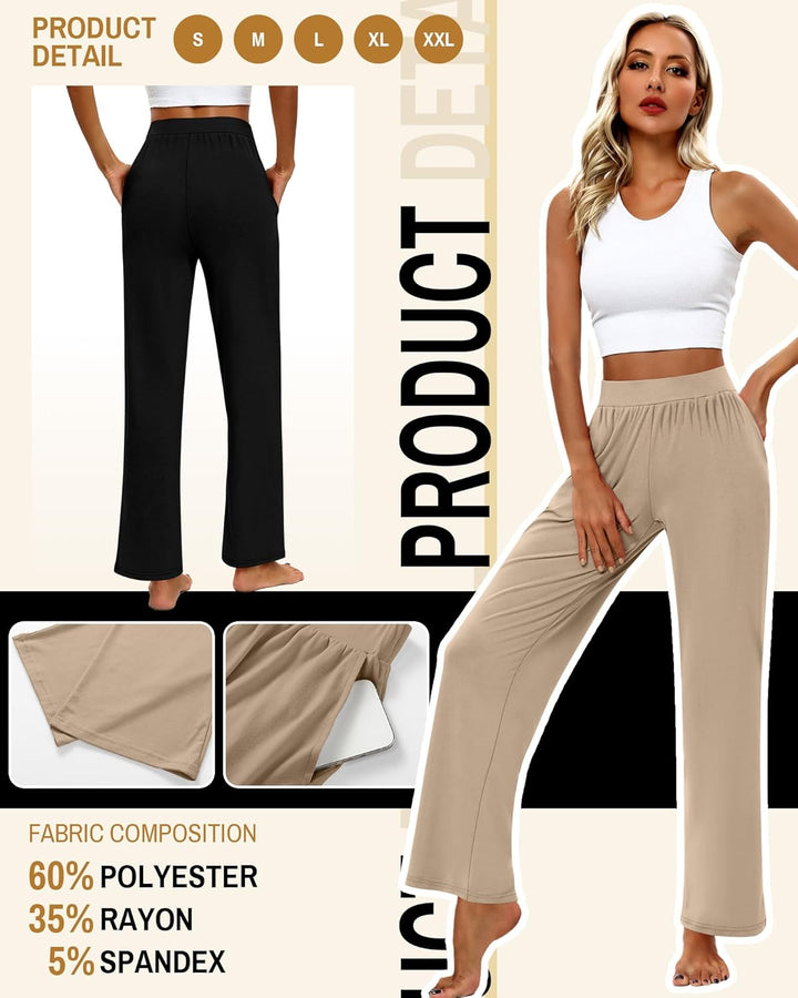 Huukeay 3er-Pack Damen-Lounge-Hose, gemütlich, weites Bein, Loungehose mit Taschen, locker fliessend