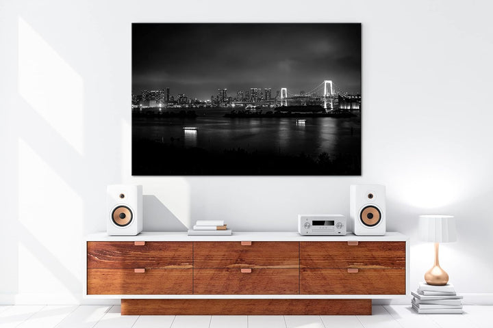 deyoli Grossstadt bei Nacht Effekt: Schwarz&Weiss, Format: 80x60 als Leinwandbild, Motiv fertig gera