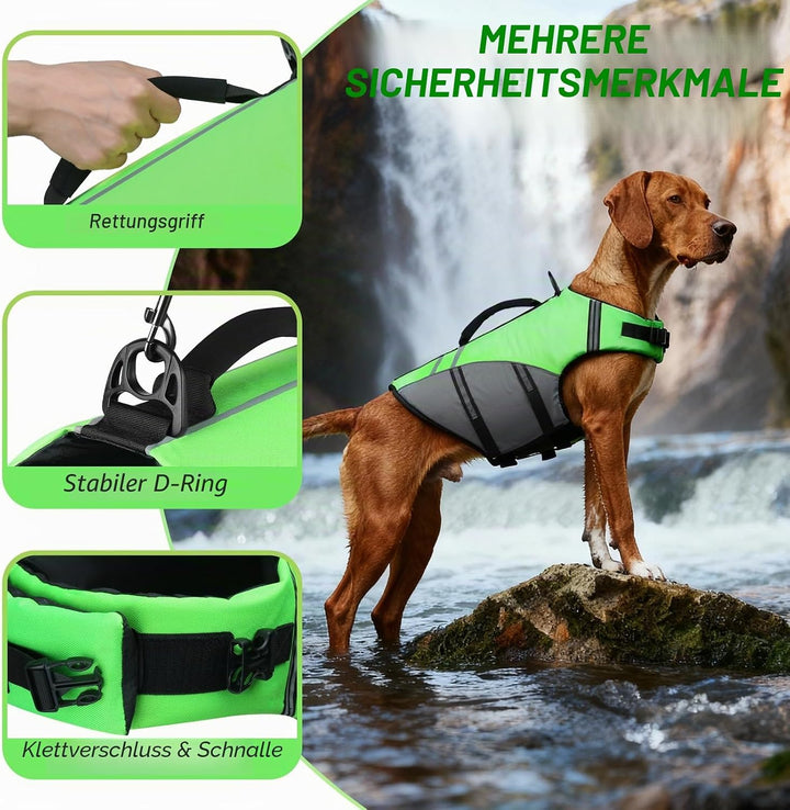 VIVAGLORY Hunde Schwimmweste Sports Style Hundeschwimmweste, S, Neongrün Neongrün S: 48-58 cm(Brustk