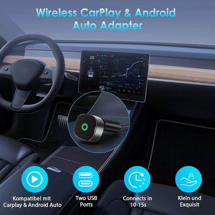 2026 Wireless Carplay & Android Auto Adapter, verbesserter Mini 2-in-1 Plug and Play USB zu kabellos