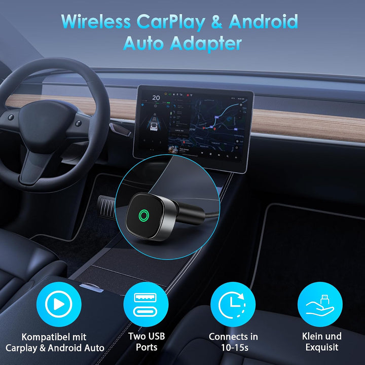 2026 Wireless Carplay Adapter, verbesserter Mini 2-in-1 Plug and Play USB zu kabelloser CarPlay &amp; An