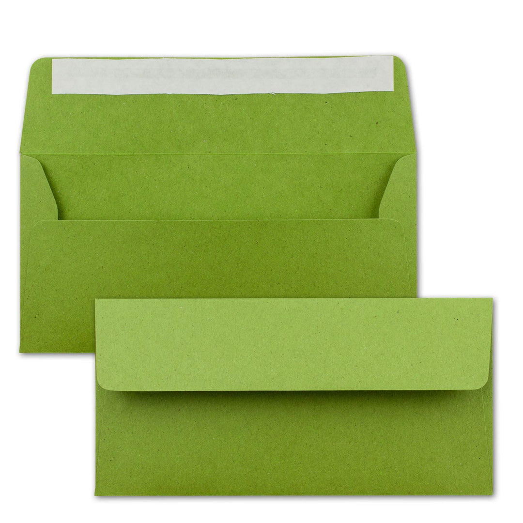 400x Kraftpapier-Umschläge DIN Lang - Hell-Grün - Haftklebung 11 x 22 cm - Brief-Umschläge aus Recyc