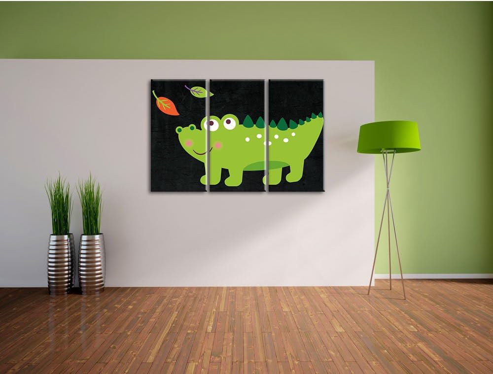 Pixxprint Niedliches Krokodil als Leinwandbild/Grösse: 3 Teilig (120x80) cm/Wandbild/Kunstdruck/fert