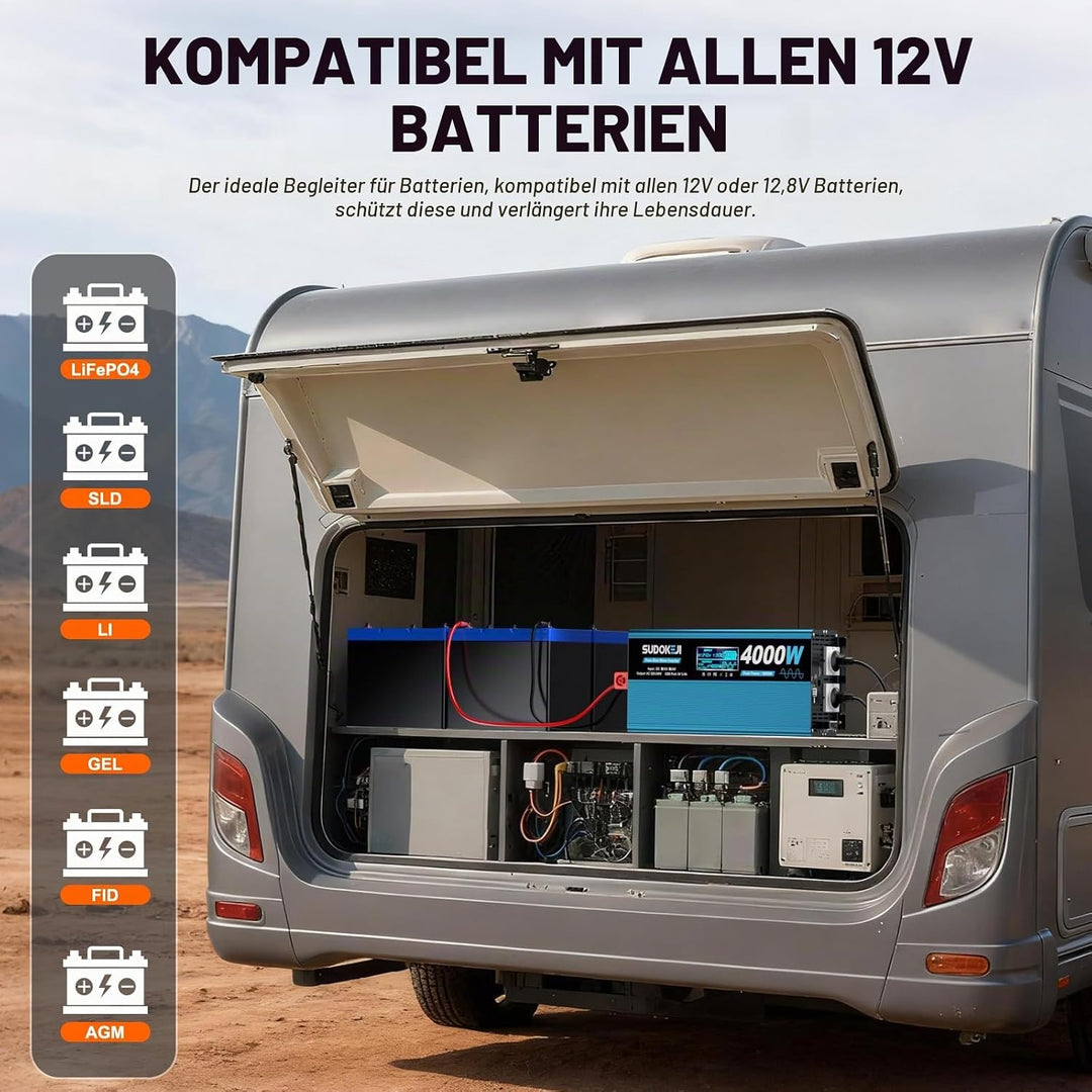 Wechselrichter 12V auf 230V Reiner Sinus 4000W Spannungswandler mit LCD-Bildschirm-Fernbedienung 2 E