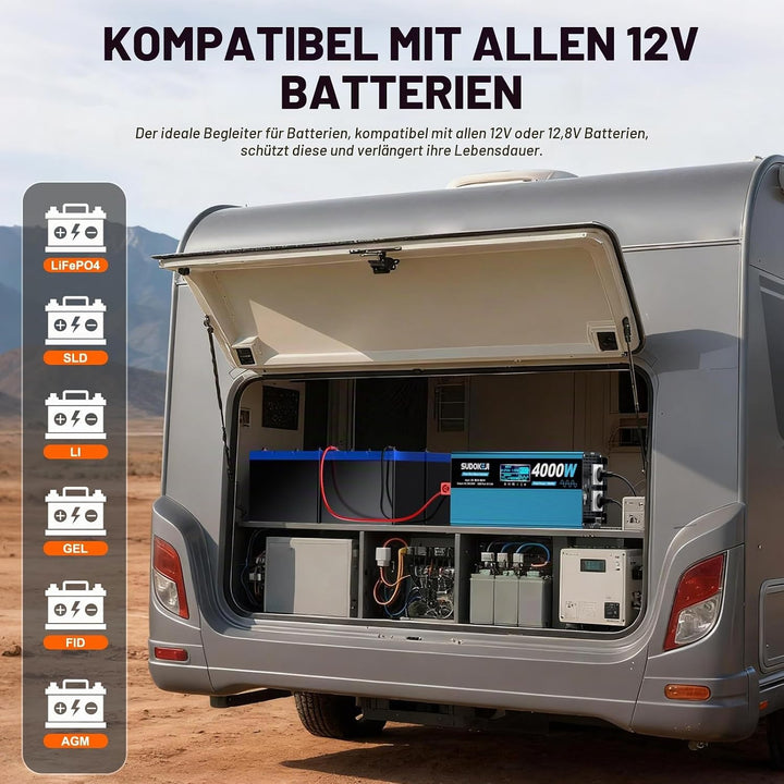 Wechselrichter 12V auf 230V Reiner Sinus 4000W Spannungswandler mit LCD-Bildschirm-Fernbedienung 2 E