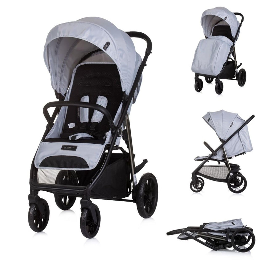 Chipolino Kinderwagen Buggy Insta, Fussabdeckung, Federung, Korb, Gurt, klappbar grau, grau