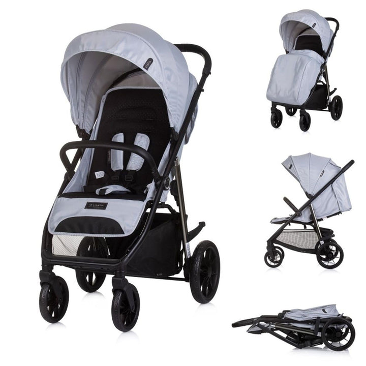 Chipolino Kinderwagen Buggy Insta, Fussabdeckung, Federung, Korb, Gurt, klappbar grau, grau