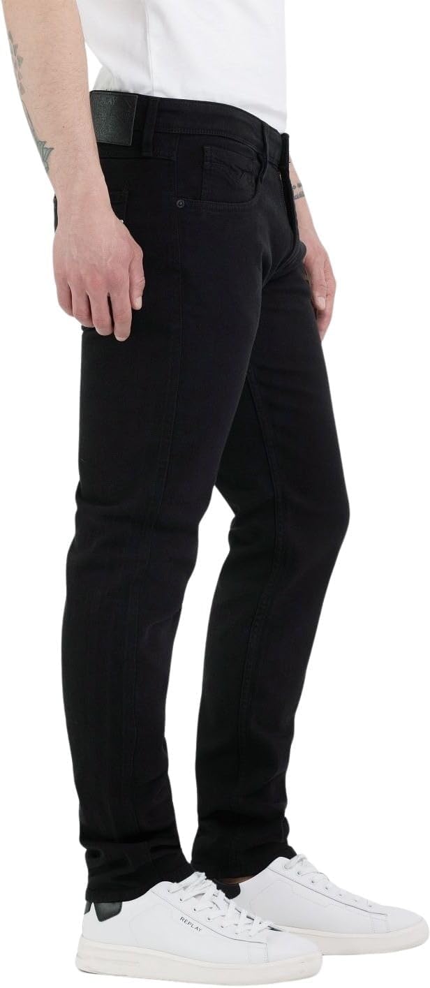 Replay Herren Jeans Anbass Slim-Fit mit Power Stretch 28W / 32L Black 098, 28W / 32L Black 098
