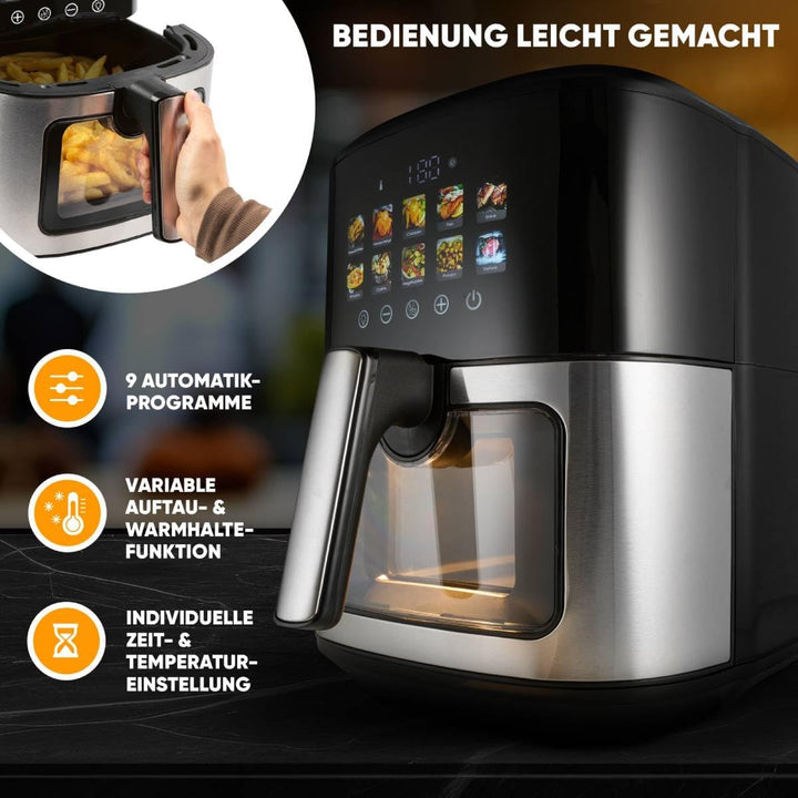 ProfiCook® Heissluftfritteuse 6,5L | Zubereitung ohne Öl oder Fett | Airfryer mit Color-Display | He