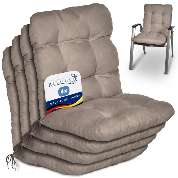 Beautissu 4er Set Niedriglehner Auflagen Set Stuhlauflage für Gartenstühle | 100x50x8cm Taupe Sitzki
