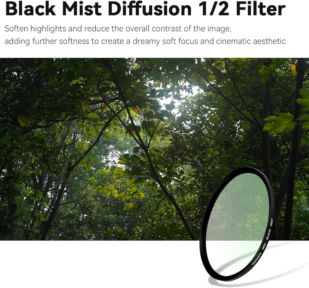 7artisans Black Mist Filter 1/2 Aluminiumlegierung, natürlicher weicher Diffusor-Effekt, weicher Fok