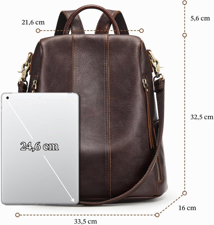 S-ZONE Damen Rucksack Wasserdicht Weiches Echtleder Anti Diebstahl Mode Schultasche Handtasche Casua