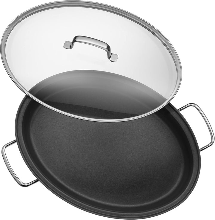 WMF Schmorpfanne/Fischpfanne oval 38 x 26 cm, mit Glasdeckel, Cromargan Edelstahl beschichtet, Induk