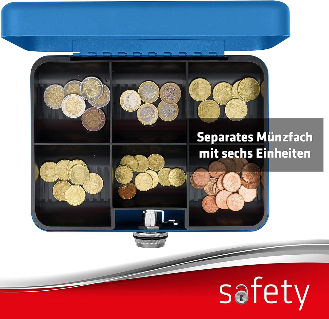 Sax Geldkassette mit Zahlenschloss, extra Starkes Schloss, 25 x 18 x 9cm, Large, Blau Large Blau, La
