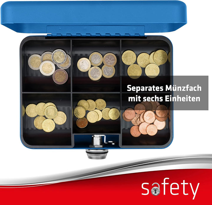 Sax Geldkassette mit Zahlenschloss, extra Starkes Schloss, 25 x 18 x 9cm, Large, Blau Large Blau, La