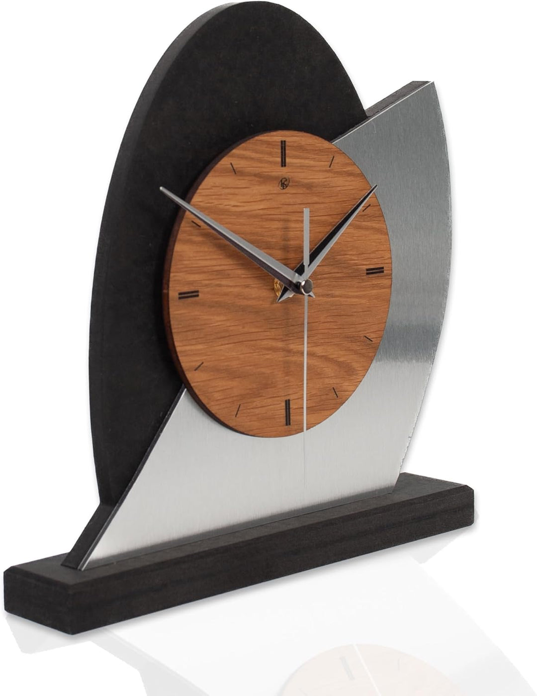 Kreative Feder Designer-Standuhr „Silver Dome“ aus Holz - Tischuhr in modernem Metallic-Look schwarz