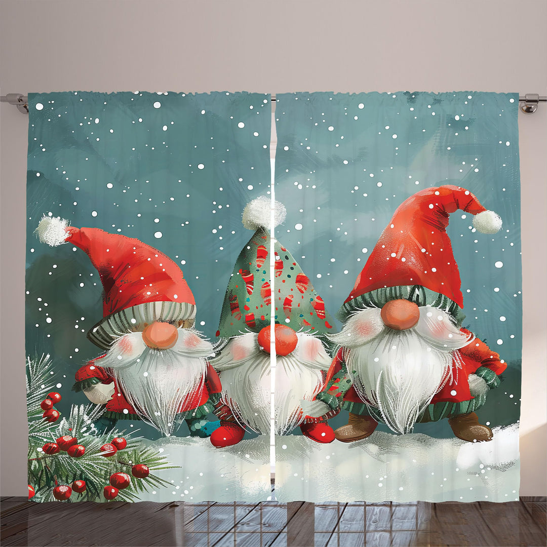 ABAKUHAUS Weihnachten Rustikaler Gardine, Weihnachts-Elfen-Wichtel-Druck, Schlafzimmer Kräuselband V