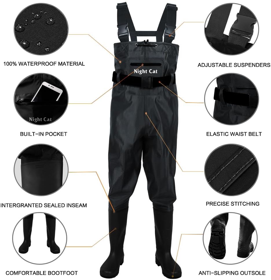 Night Cat Wathose Herren Damen Frauen Wathose mit Stiefeln wasserdichte Atmungsaktive Crosswater Wad