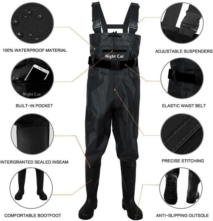 Night Cat Wathose Herren Damen Frauen Wathose mit Stiefeln wasserdichte Atmungsaktive Crosswater Wad