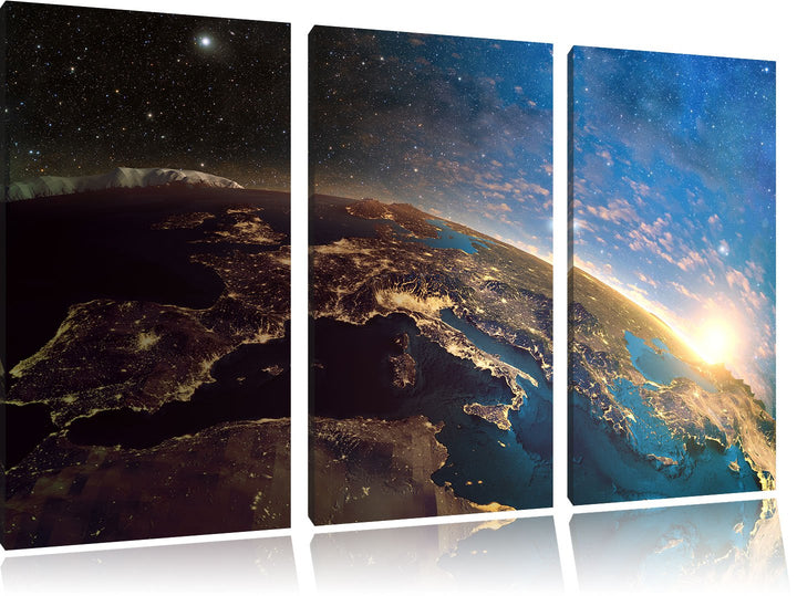 Pixxprint Erde im Weltall als Leinwandbild - Grösse: 3-Teilig (120x80cm) - Wandbild - Kunstdruck - f