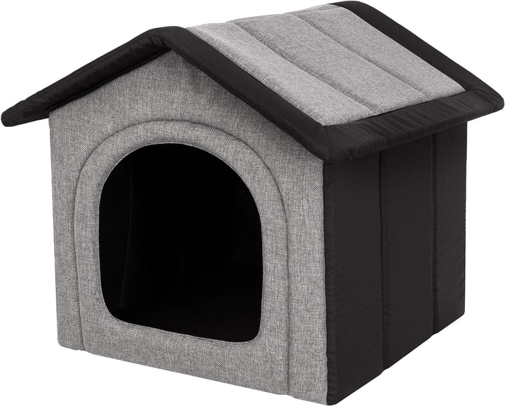 Hundehütte Hundehöhle Hundebett Hundehaus Katzenhöhle mittle L - 52x46 cm hellgrau mit schwarz L - 5