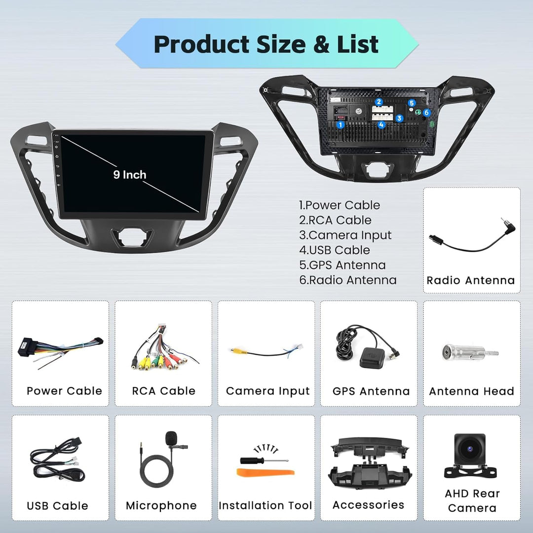 [8Cores 4G+64G] Hikity Autoradio Android 15 Für Ford Transit Tourneo Custom 2013-2019 9Zoll Touch Di