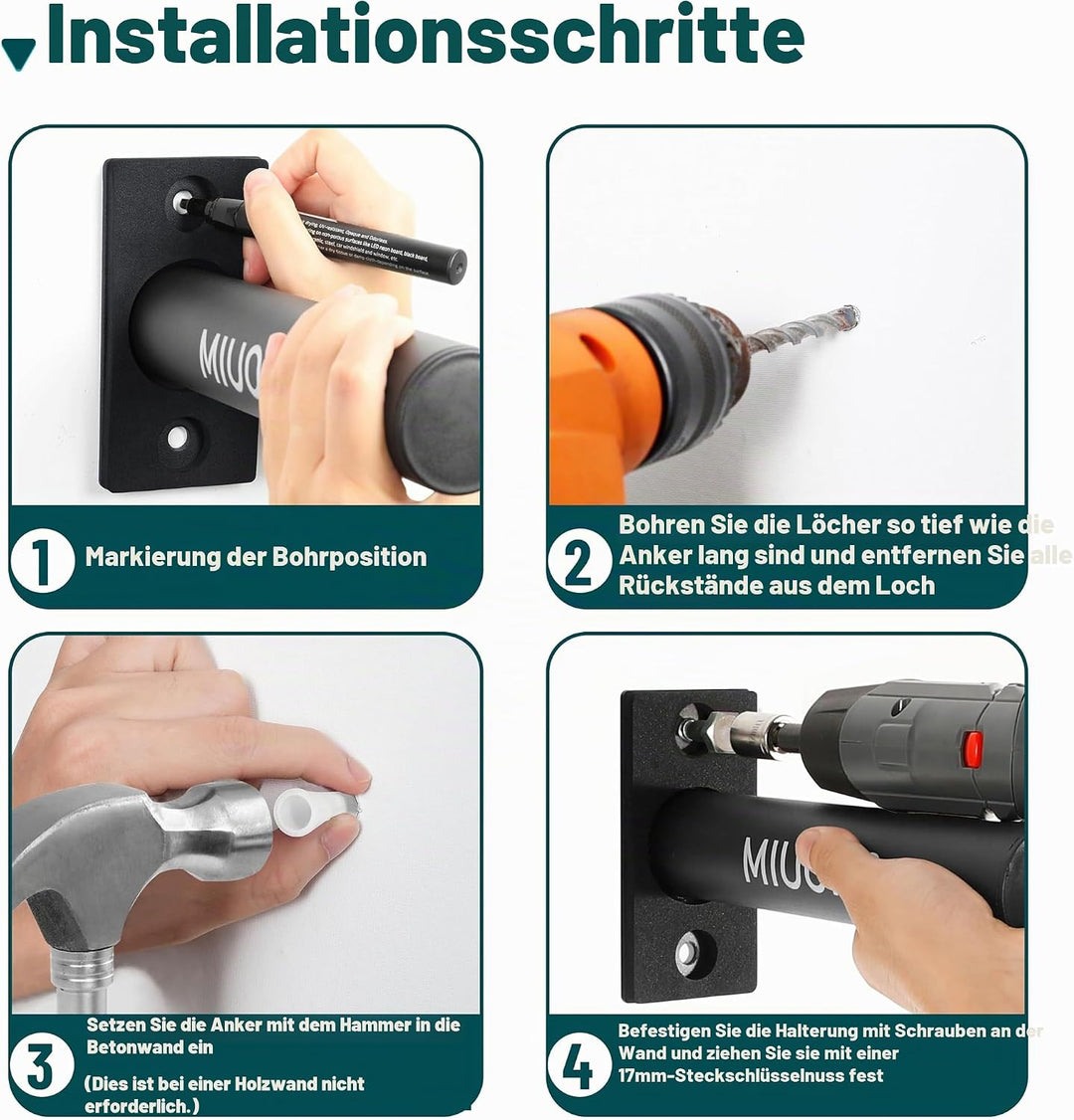 MIUONO Hantelscheibenhalter, Wandmontage, zur Aufbewahrung von 5,1 cm olympischen Hantelscheiben, 4