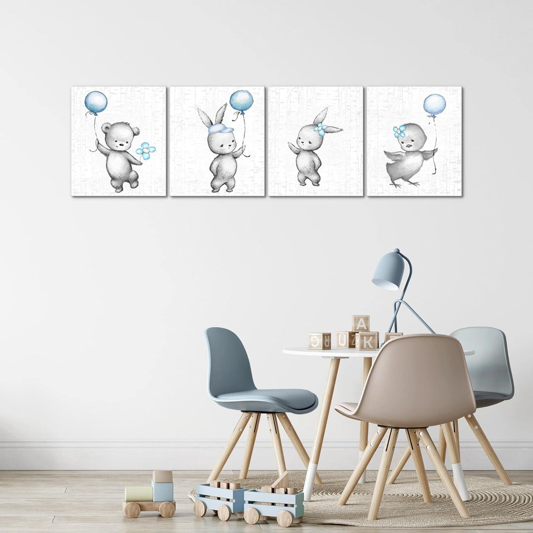 Runa Art Bilder Set 4 Teilig Kinderzimmer Tiere Wandbilder XXL Babyzimmer Spielzimmer 160 x 50 cm Bl