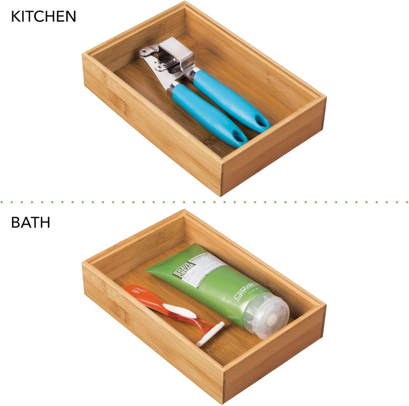 mDesign 4er-Set Aufbewahrungsbox für die Küche – grosse Schubladenbox aus Bambus – stapelbarer Schub