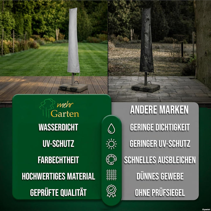 Mehr Garten Sonnenschirm Schutzhülle für runde Schirme bis Ø350cm, eckige bis 260x260cm, grau, Oxfor
