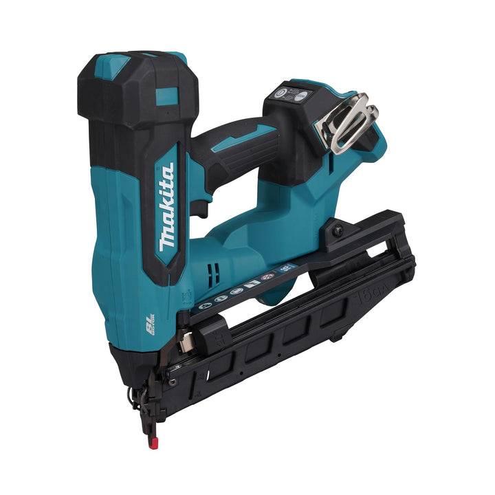 Makita DBN610Z 18 V LXT schnurloser 6,4 cm Finish-Nagler, 16-Gauge, 2 Brennmodi, abgewinkelte Nägel,