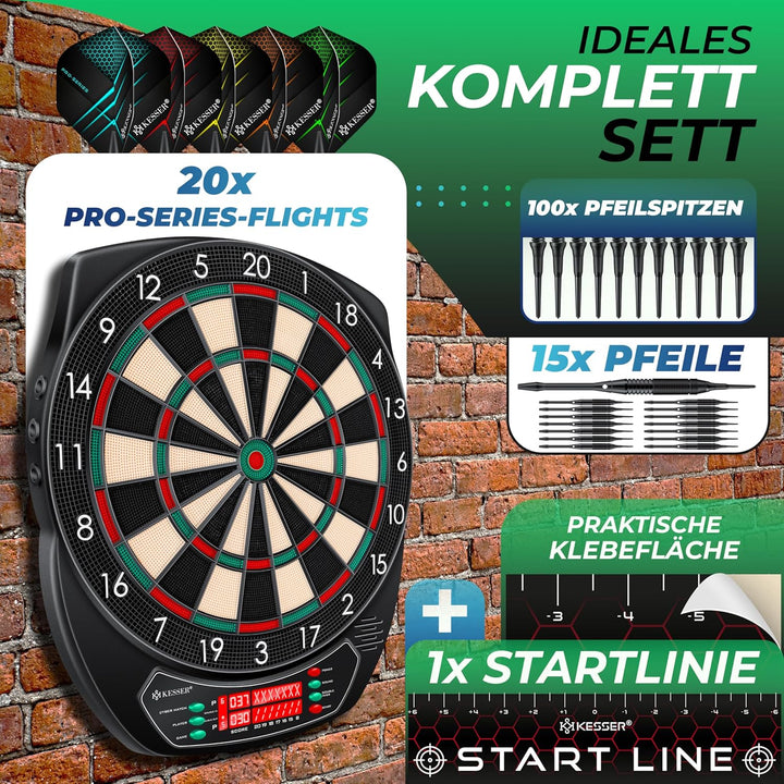 KESSER® Elektronische Dartscheibe Profi Set - E Dartboard mit 15 Dartpfeile + 35 Pro Flights 100 Pfe