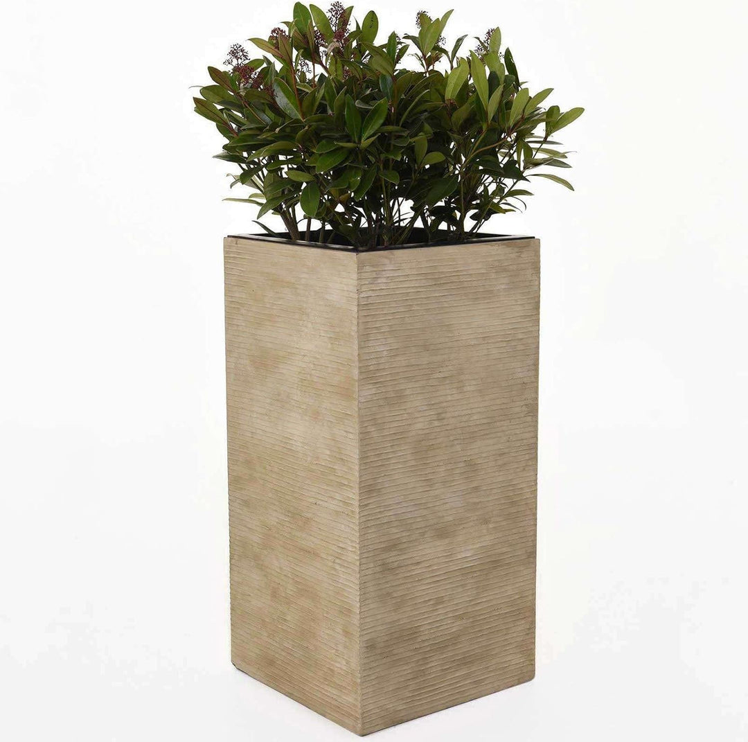 VIVANNO Pflanzkübel Blumenkübel aus Fiberglas Block 80 cm, Beige gestreift, 80x40x40 cm Beige Gestre