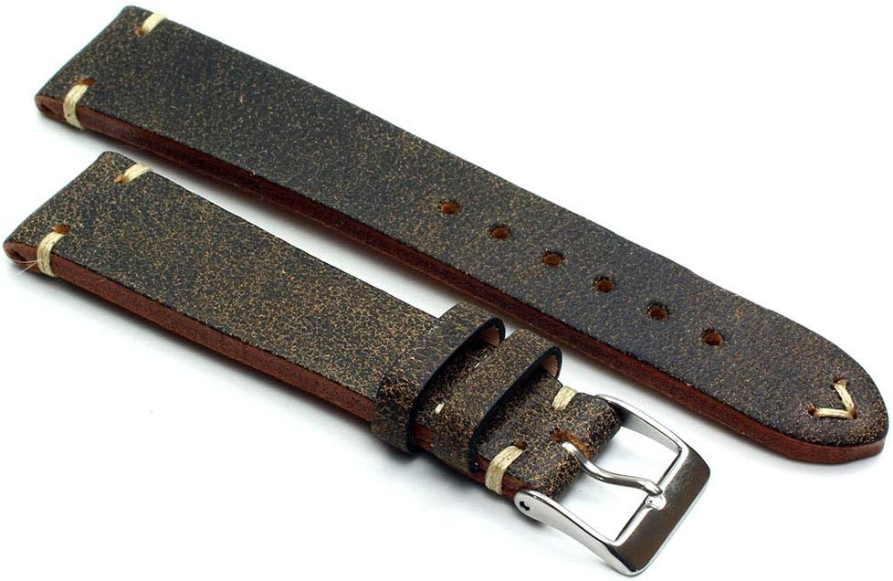 Sulla 20 mm Vintage Leder Uhrenarmband Handgemacht in Deutschland Retro Look Braun weisse Naht