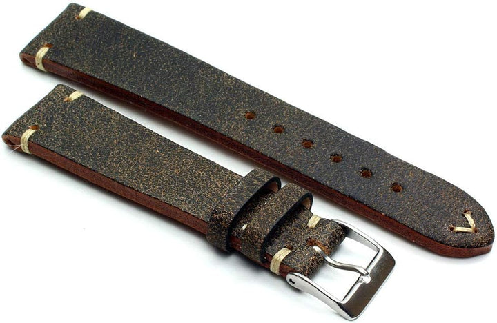 Sulla 20 mm Vintage Leder Uhrenarmband Handgemacht in Deutschland Retro Look Braun weisse Naht