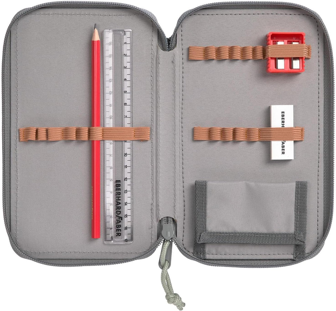 LÄSSIG Federmäppchen befüllt 20-teilig / School Triple Pencil Case Unique Speckles Anthracite Grau,