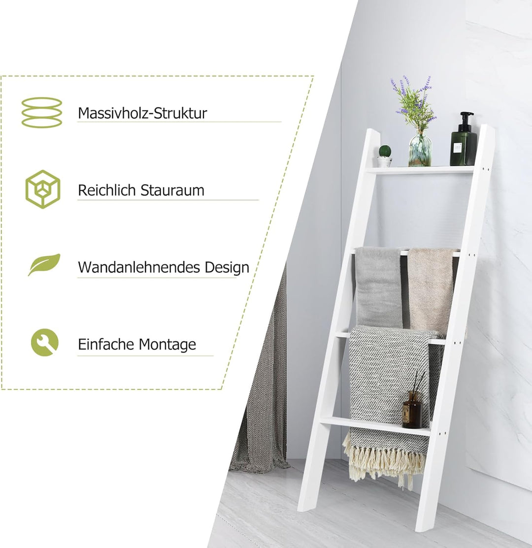 GOPLUS 4 Ebenen Handtuchständer, Handtuchleiter Holz, Handtuchständer Leiterregal, 4 Handtuchstangen
