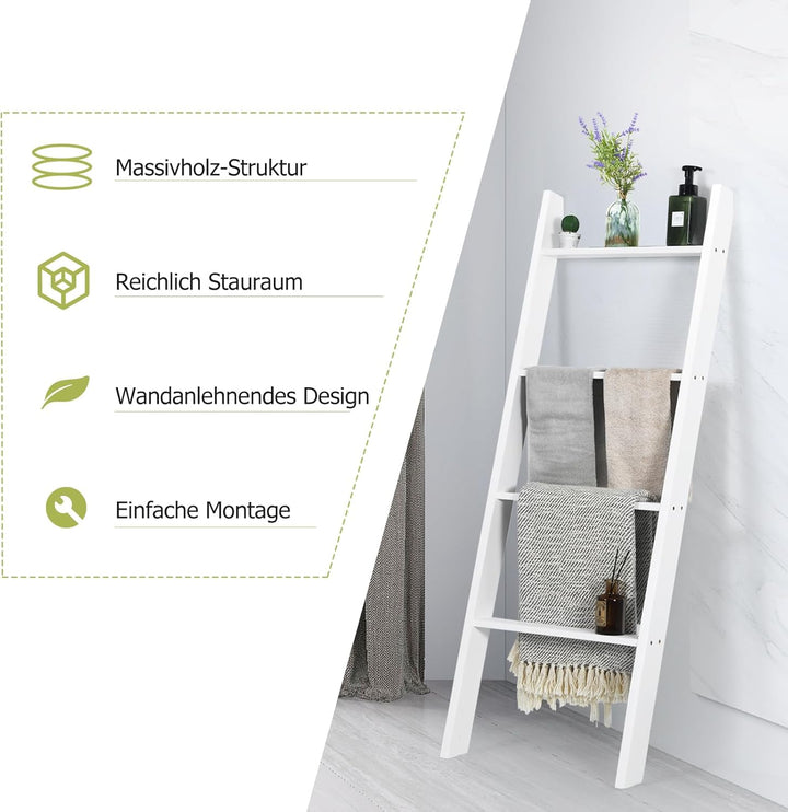 GOPLUS 4 Ebenen Handtuchständer, Handtuchleiter Holz, Handtuchständer Leiterregal, 4 Handtuchstangen