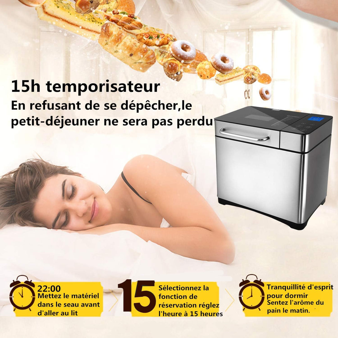Coocheer Brotbackautomat mit 19 Programmen, automatischer Brotbackautomat für Brot, Baguette und Jog