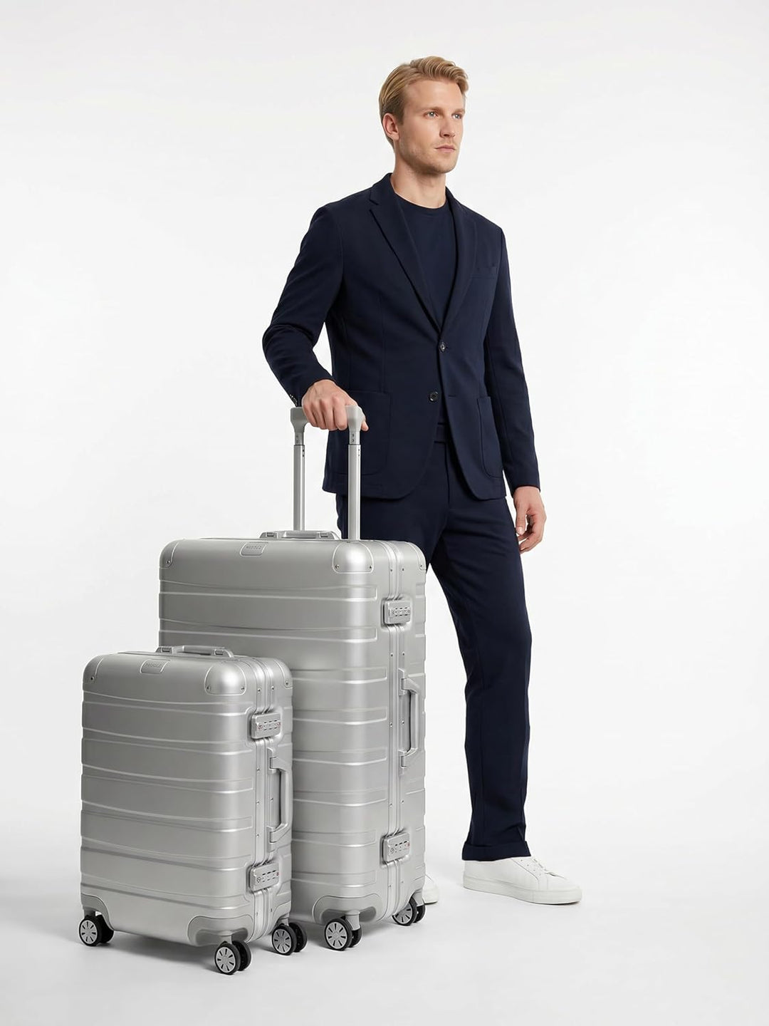 REDOLZ Pro Aluminium Koffer Set 2-teilig Handgepäck 55 cm + XL Reisekoffer 77 cm | Cabin & Check-In