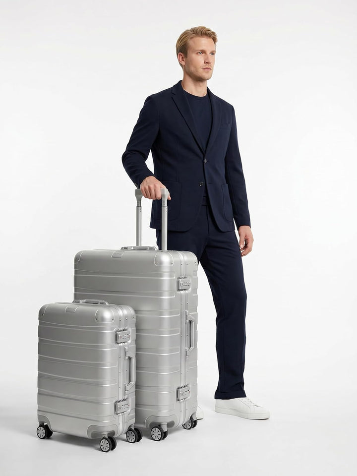 REDOLZ Pro Aluminium Koffer Set 2-teilig Handgepäck 55 cm + XL Reisekoffer 77 cm | Cabin & Check-In