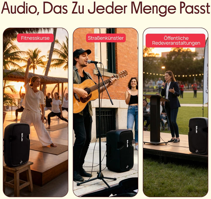 Pyle PRO PA Anlage – 900W Bluetooth PA Lautsprecher mit Akku, USB, SD, FM, MP3, Partybox Mobil Tragb