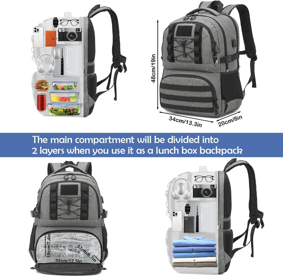 Herren Arbeit Rucksack mit Kühlfach 17 Zoll Laptop Rucksack mit USB Ladeanschluss Lunchrucksack für