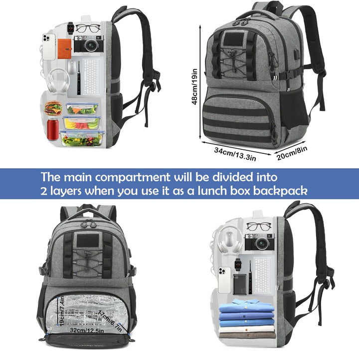 Herren Arbeit Rucksack mit Kühlfach 17 Zoll Laptop Rucksack mit USB Ladeanschluss Lunchrucksack für