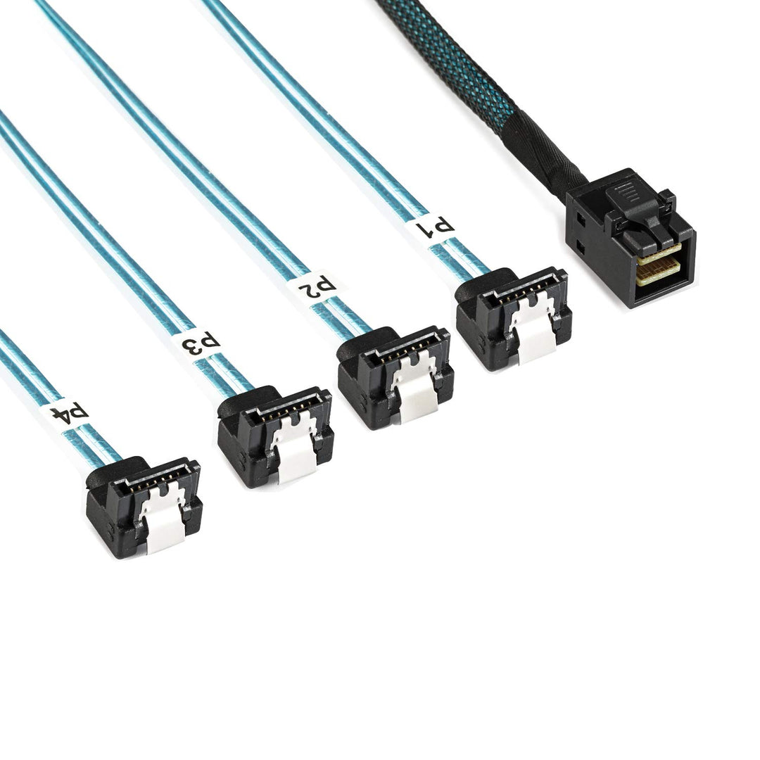 YIWENTEC Interne HD Mini SAS (SFF-8643 Host) auf 90 Grad 4 SATA (Target) Festplattenkabel (8643 SATA